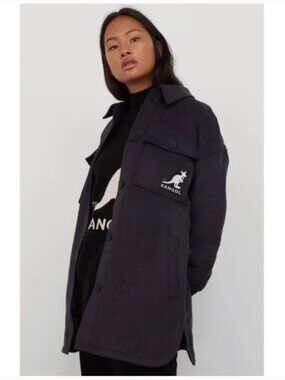 KANGOL x H&M Oversized Shirt Jacket Shacket Charcoal Grey 2XL Women NWT Coat New